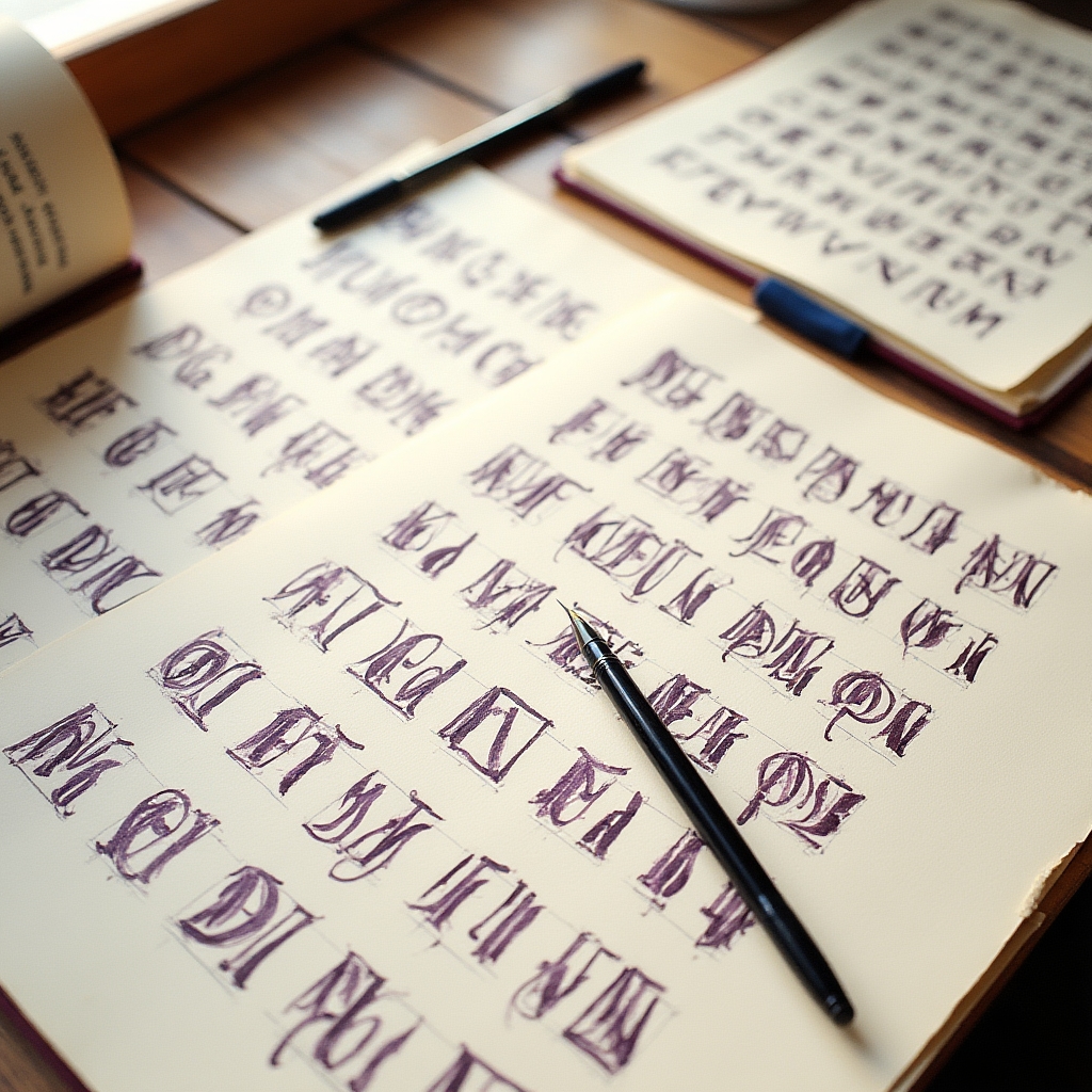Упражнения по написанию кириллического алфавита каллиграфическим пером