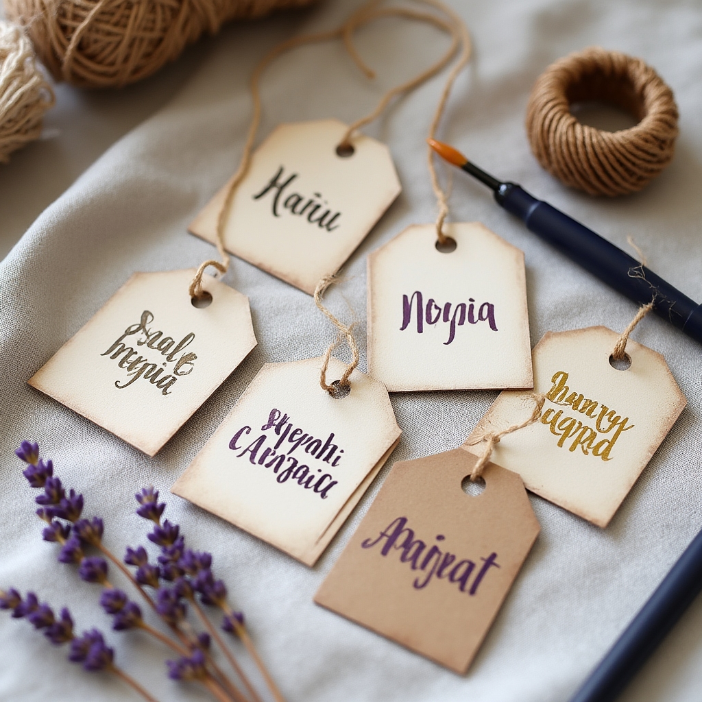 Подарочные бирки с каллиграфическими надписями и лентами