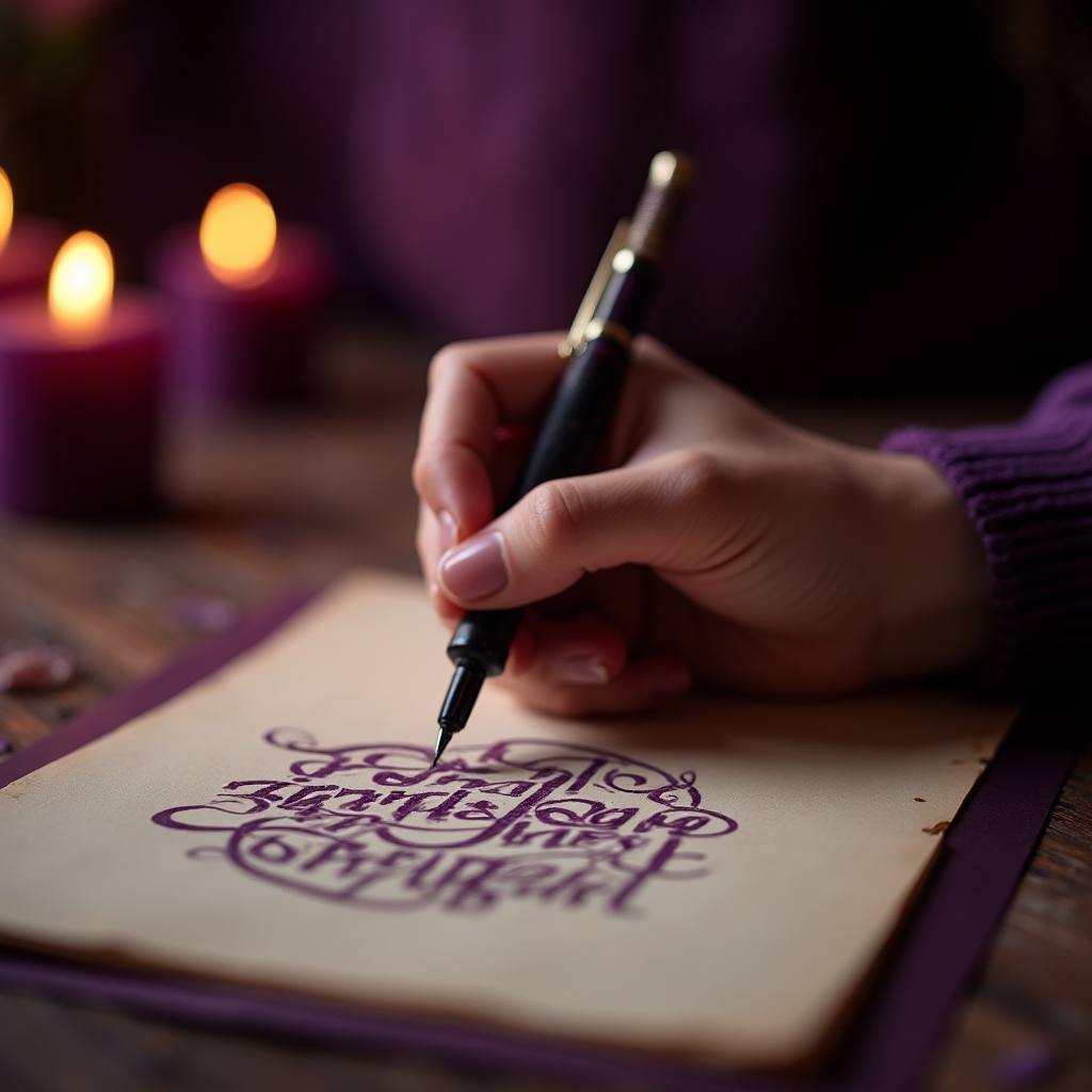 Рука каллиграфа пишет кириллические буквы остроконечным пером