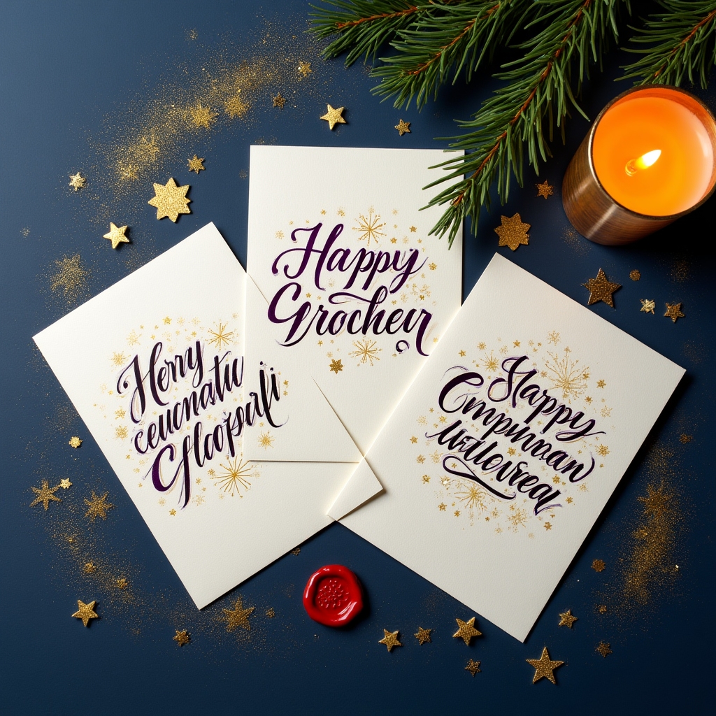 Новогодние поздравительные открытки с каллиграфическими надписями